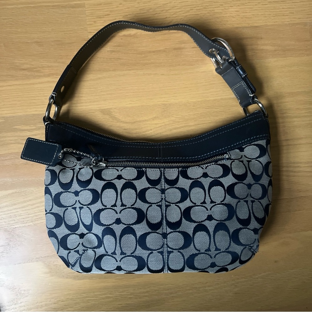 Coach Navy and Beige Signature Hobo Bag - Picture 2 of 10